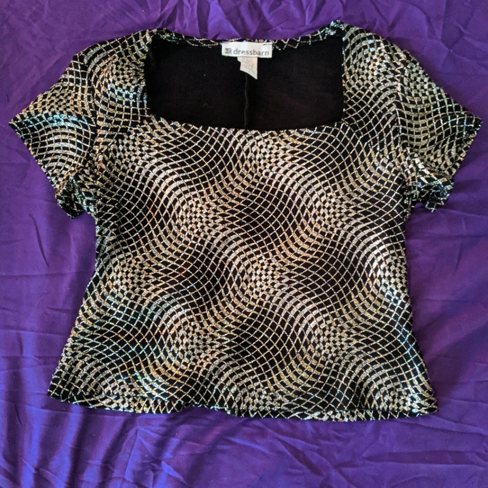 VTG '90s Glitter Party Crop Blouse M